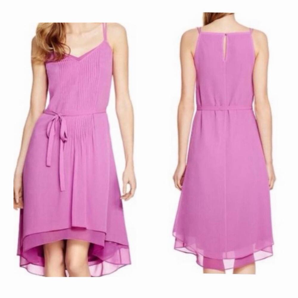 NWT White House Black Market 14 Pink Pleated Chiffon Midi Dress Hi Low Formal